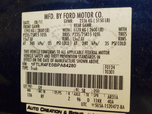 Photo 9 VIN: 1FTLR4FE0BPA84280 - FORD RANGER SUP 