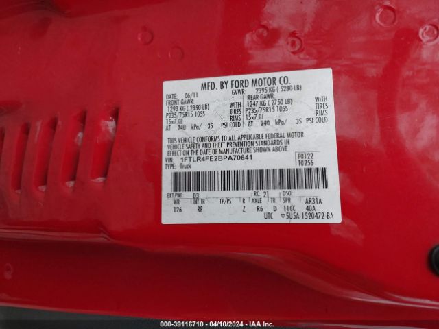 Photo 8 VIN: 1FTLR4FE2BPA70641 - FORD RANGER 