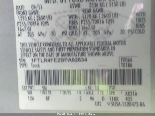 Photo 8 VIN: 1FTLR4FE2BPA92834 - FORD RANGER 