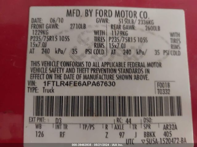 Photo 8 VIN: 1FTLR4FE6APA67630 - FORD RANGER 