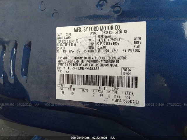 Photo 8 VIN: 1FTLR4FE8BPA58283 - FORD RANGER 