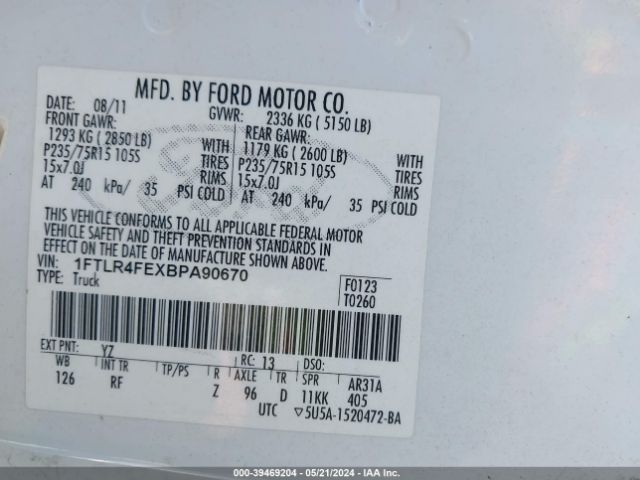 Photo 8 VIN: 1FTLR4FEXBPA90670 - FORD RANGER 