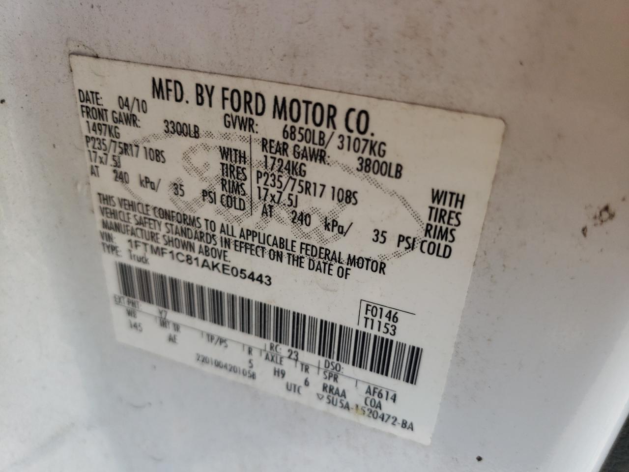 Photo 11 VIN: 1FTMF1C81AKE05443 - FORD F-150 