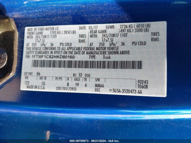 Photo 8 VIN: 1FTMF1C82HKD80160 - FORD F-150 