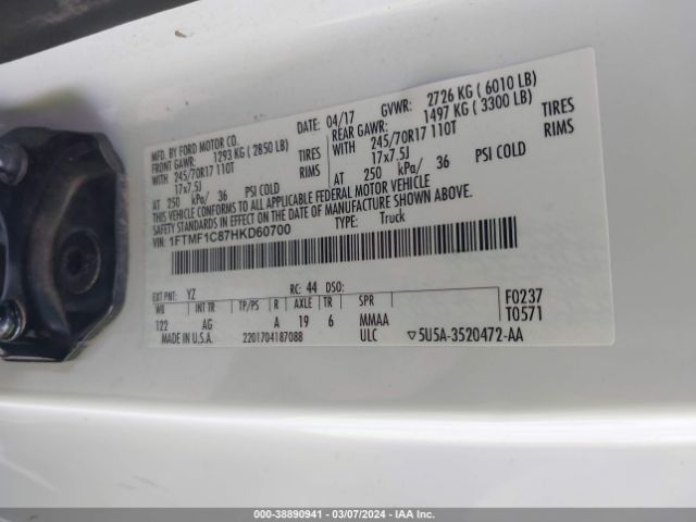 Photo 8 VIN: 1FTMF1C87HKD60700 - FORD F-150 