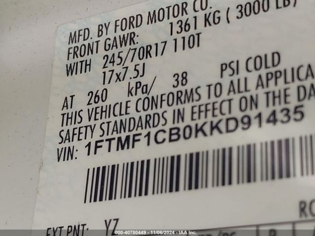 Photo 8 VIN: 1FTMF1CB0KKD91435 - FORD F-150 