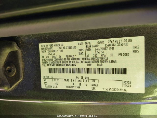 Photo 8 VIN: 1FTMF1CB3JFB20392 - FORD F-150 