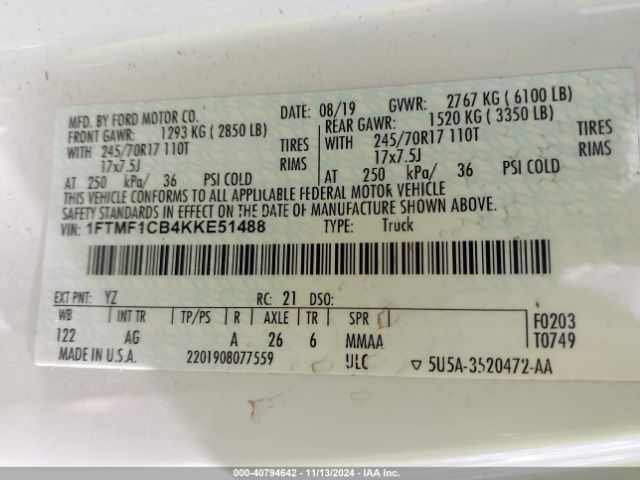 Photo 8 VIN: 1FTMF1CB4KKE51488 - FORD F-150 