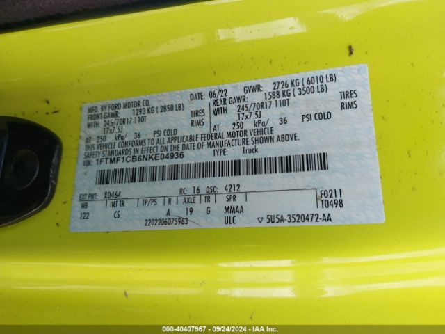 Photo 8 VIN: 1FTMF1CB6NKE04936 - FORD F-150 