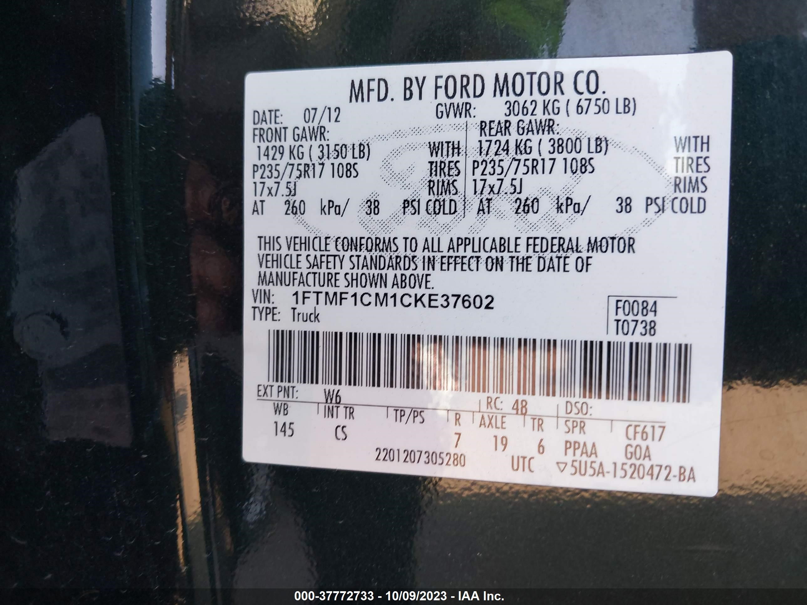 Photo 8 VIN: 1FTMF1CM1CKE37602 - FORD F-150 