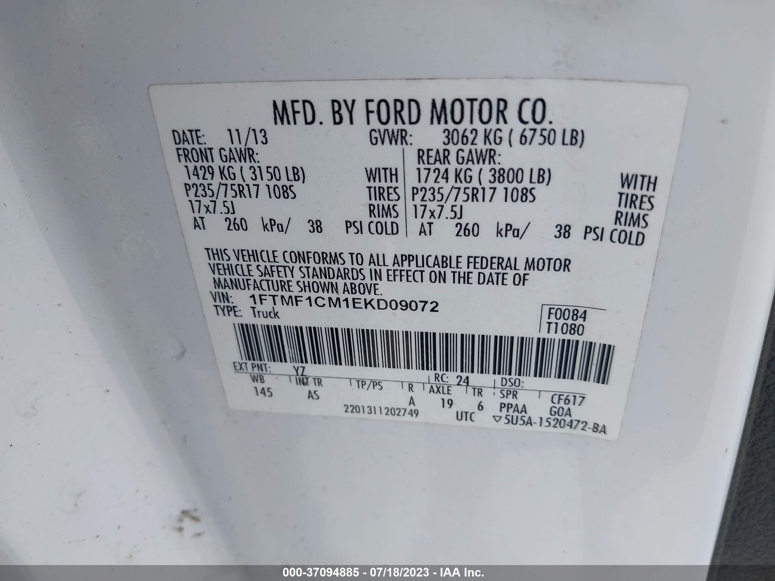 Photo 8 VIN: 1FTMF1CM1EKD09072 - FORD F-150 