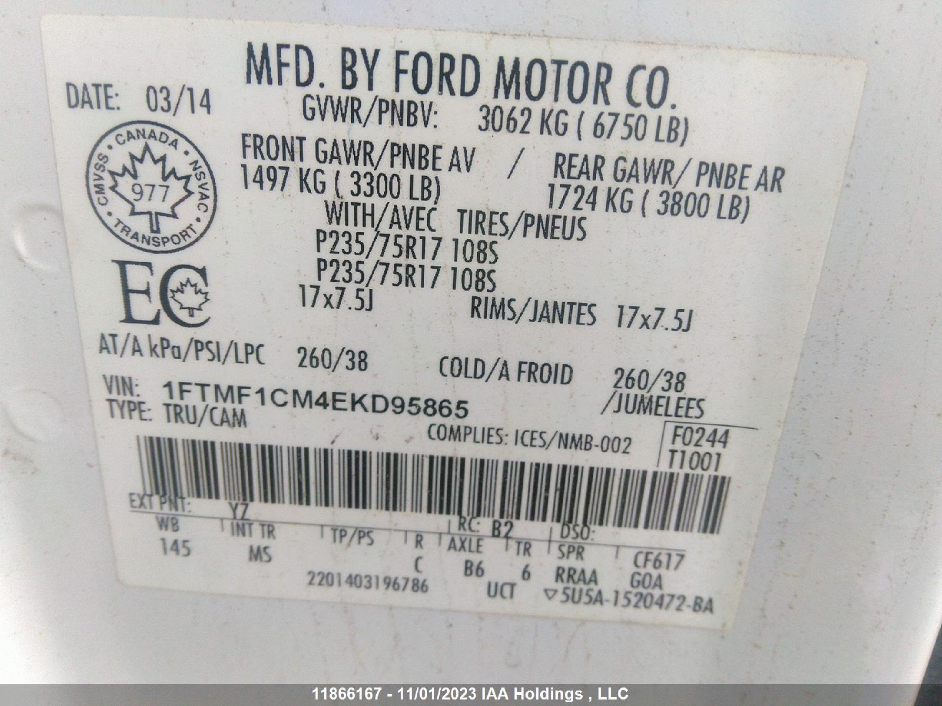 Photo 8 VIN: 1FTMF1CM4EKD95865 - FORD F-150 