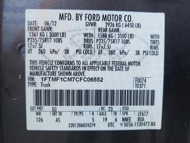 Photo 9 VIN: 1FTMF1CM7CFC06552 - FORD F150 