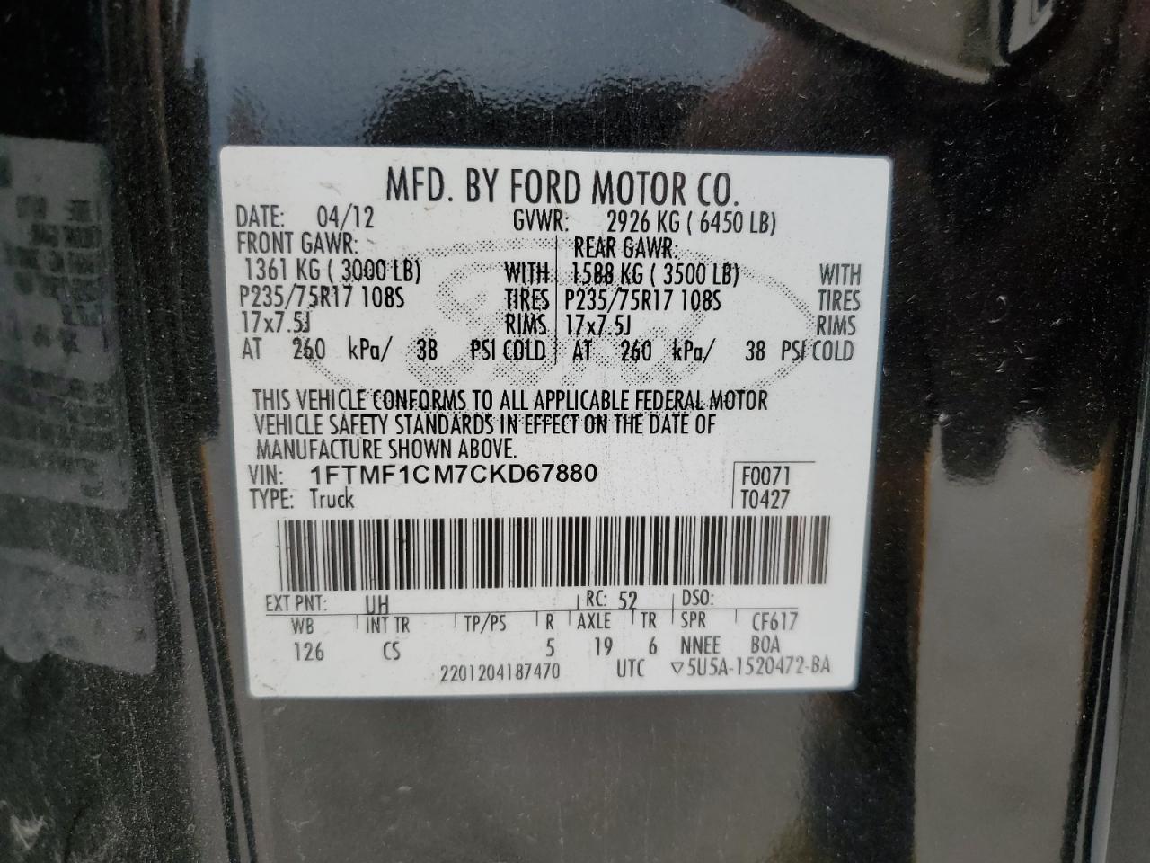 Photo 11 VIN: 1FTMF1CM7CKD67880 - FORD F-150 