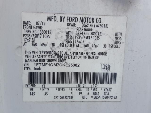 Photo 9 VIN: 1FTMF1CM7CKE25082 - FORD F150 