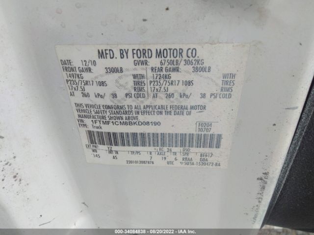 Photo 8 VIN: 1FTMF1CM8BKD08190 - FORD F-150 