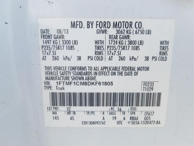 Photo 9 VIN: 1FTMF1CM8DKF61805 - FORD F150 