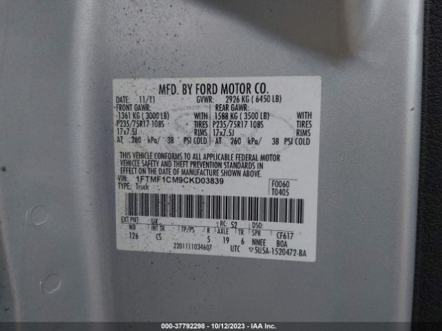 Photo 8 VIN: 1FTMF1CM9CKD03839 - FORD F-150 