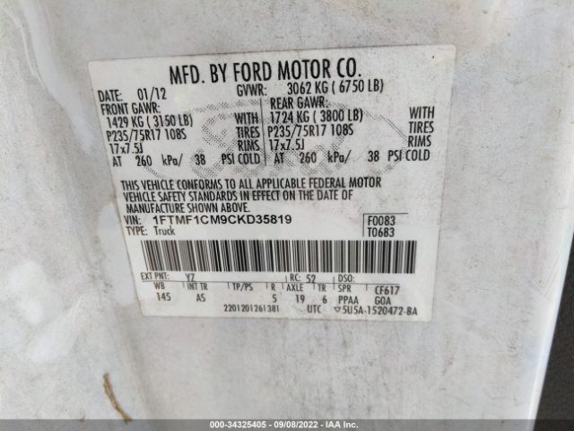 Photo 8 VIN: 1FTMF1CM9CKD35819 - FORD F-150 