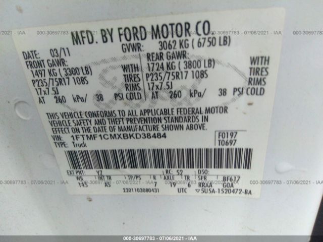 Photo 8 VIN: 1FTMF1CMXBKD38484 - FORD F-150 