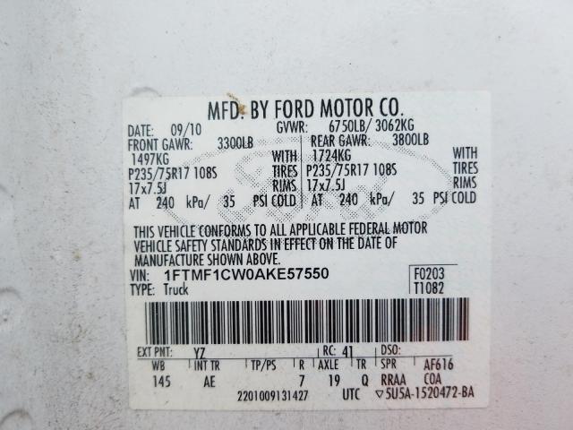 Photo 9 VIN: 1FTMF1CW0AKE57550 - FORD F150 