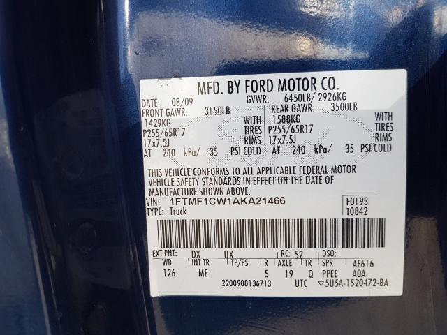 Photo 9 VIN: 1FTMF1CW1AKA21466 - FORD F150 