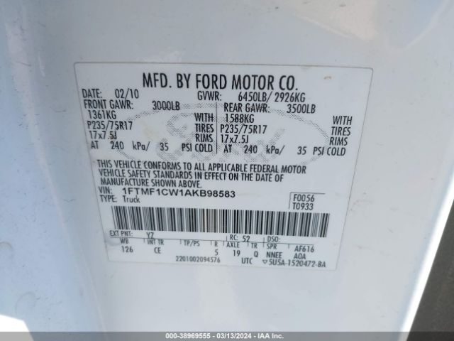 Photo 8 VIN: 1FTMF1CW1AKB98583 - FORD F-150 