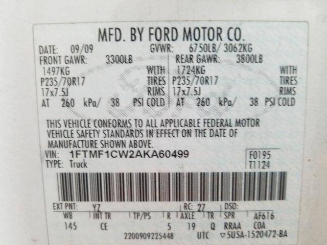 Photo 9 VIN: 1FTMF1CW2AKA60499 - FORD F150 