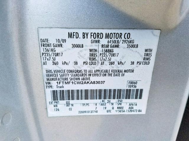 Photo 9 VIN: 1FTMF1CW2AKA83037 - FORD F150 