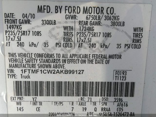 Photo 8 VIN: 1FTMF1CW2AKB99127 - FORD F-150 