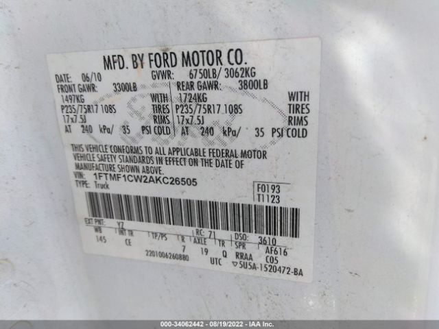 Photo 8 VIN: 1FTMF1CW2AKC26505 - FORD F-150 