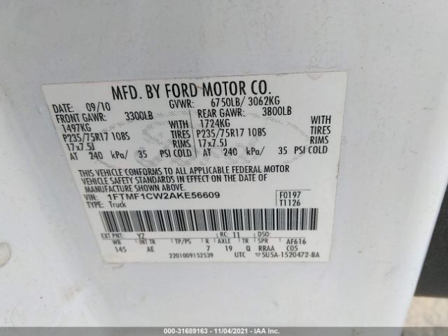 Photo 8 VIN: 1FTMF1CW2AKE56609 - FORD F-150 