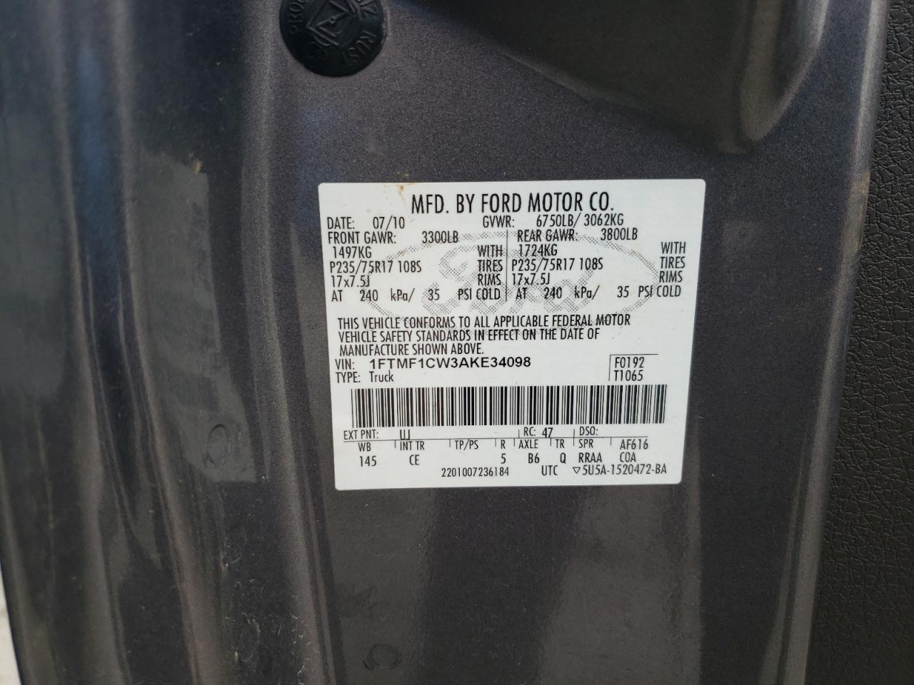 Photo 11 VIN: 1FTMF1CW3AKE34098 - FORD F-150 