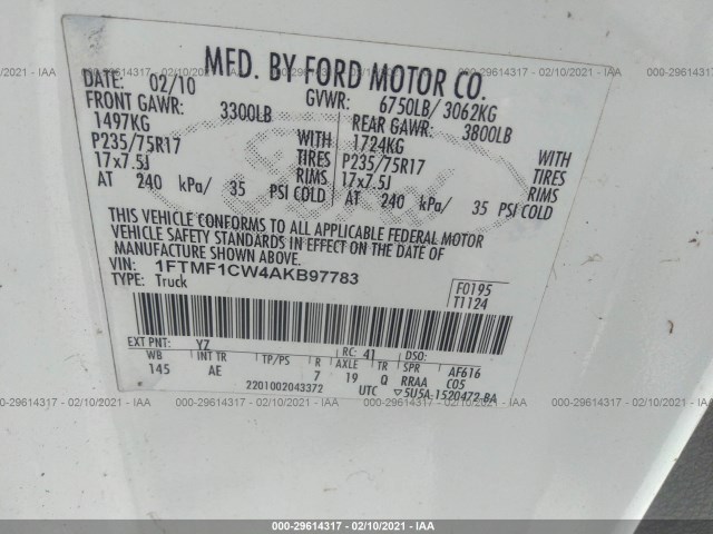 Photo 8 VIN: 1FTMF1CW4AKB97783 - FORD F-150 