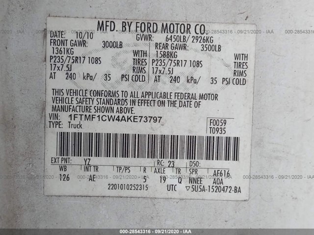 Photo 8 VIN: 1FTMF1CW4AKE73797 - FORD F-150 