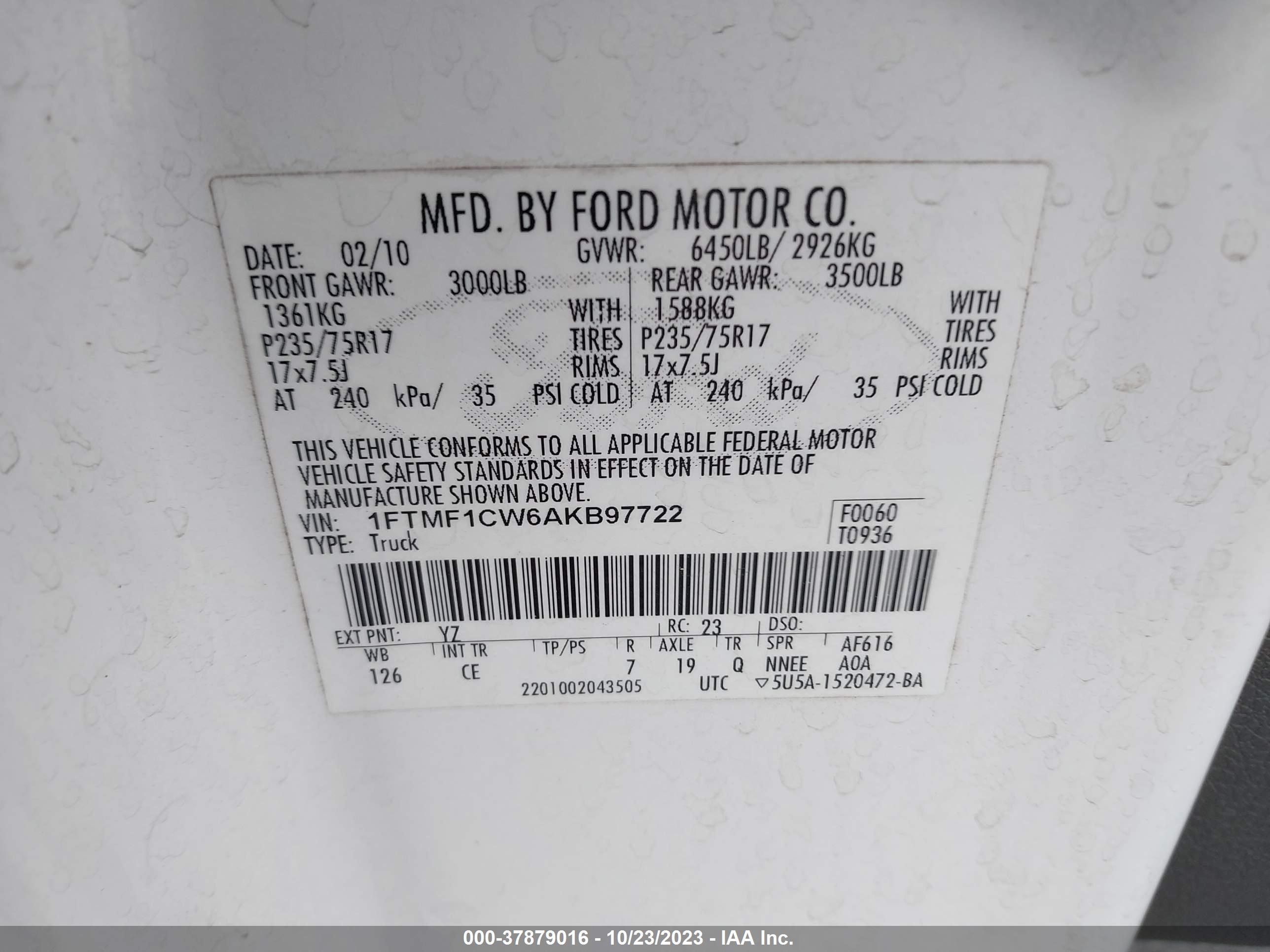 Photo 8 VIN: 1FTMF1CW6AKB97722 - FORD F-150 