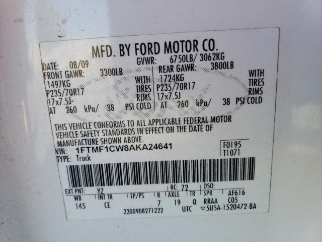 Photo 9 VIN: 1FTMF1CW8AKA24641 - FORD F150 