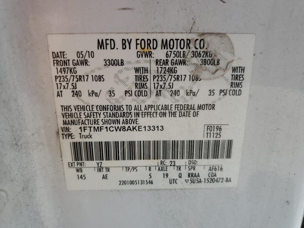 Photo 11 VIN: 1FTMF1CW8AKE13313 - FORD F-150 