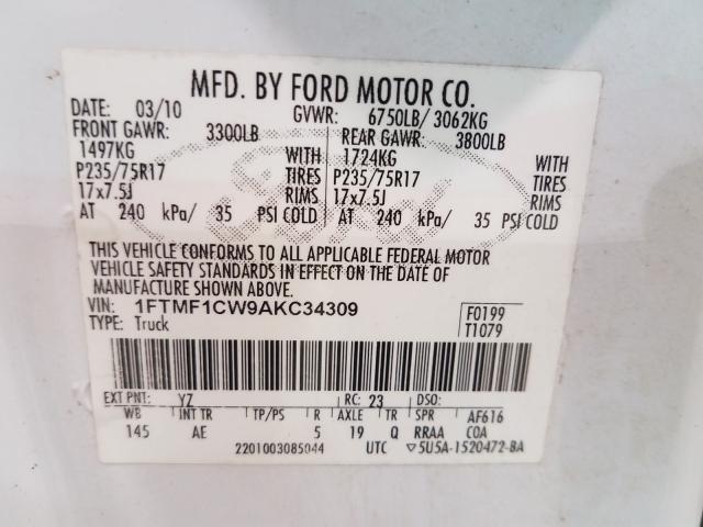 Photo 9 VIN: 1FTMF1CW9AKC34309 - FORD F150 