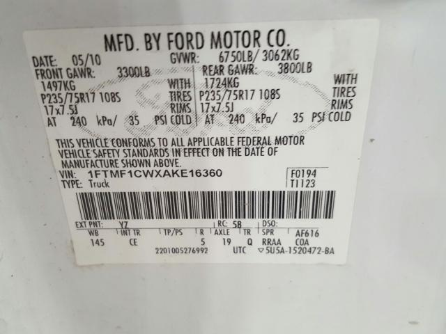 Photo 9 VIN: 1FTMF1CWXAKE16360 - FORD F150 