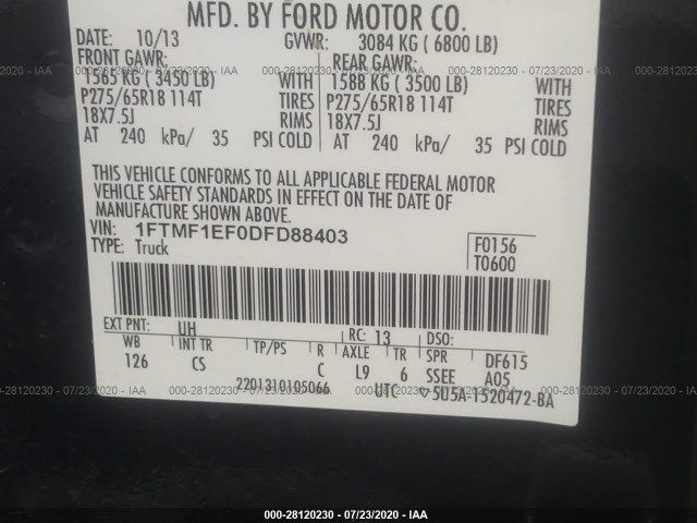 Photo 8 VIN: 1FTMF1EF0DFD88403 - FORD F-150 