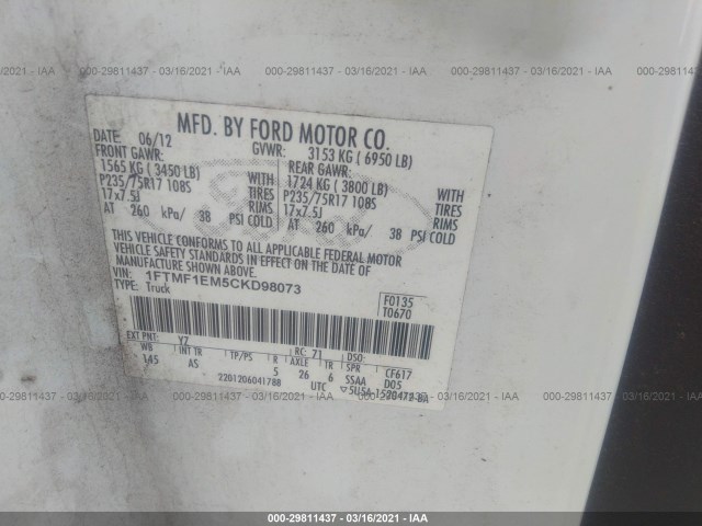 Photo 8 VIN: 1FTMF1EM5CKD98073 - FORD F-150 