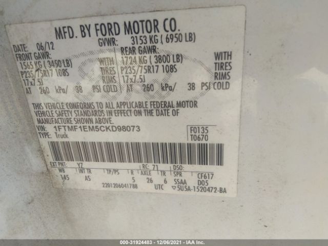 Photo 8 VIN: 1FTMF1EM5CKD98073 - FORD F-150 