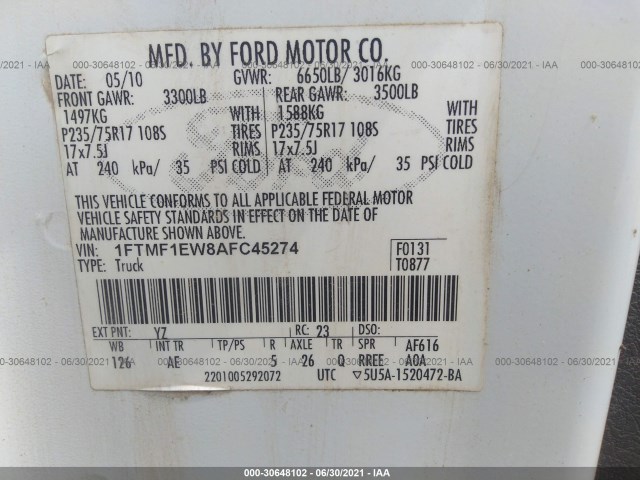 Photo 8 VIN: 1FTMF1EW8AFC45274 - FORD F-150 