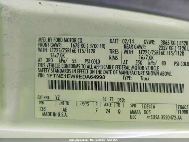 Photo 8 VIN: 1FTNE1EW9EDA64998 - FORD E-150 