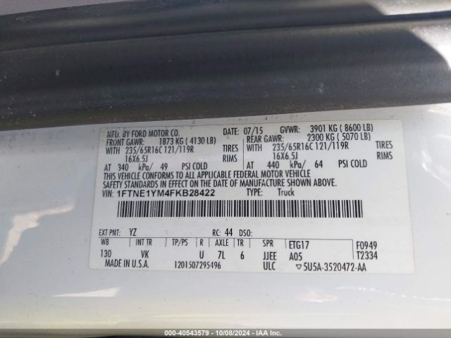 Photo 8 VIN: 1FTNE1YM4FKB28422 - FORD TRANSIT 