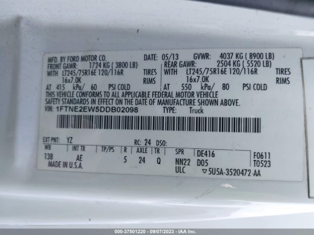 Photo 8 VIN: 1FTNE2EW5DDB02098 - FORD E-250 