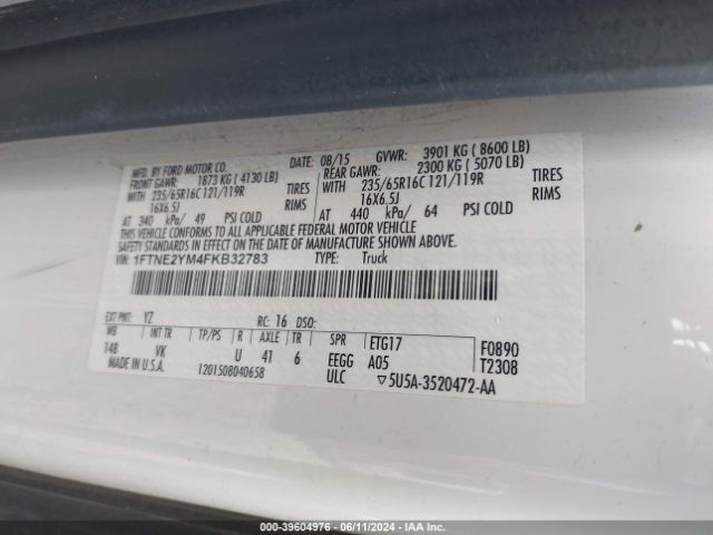 Photo 8 VIN: 1FTNE2YM4FKB32783 - FORD TRANSIT 