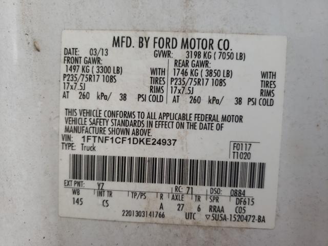 Photo 9 VIN: 1FTNF1CF1DKE24937 - FORD F150 