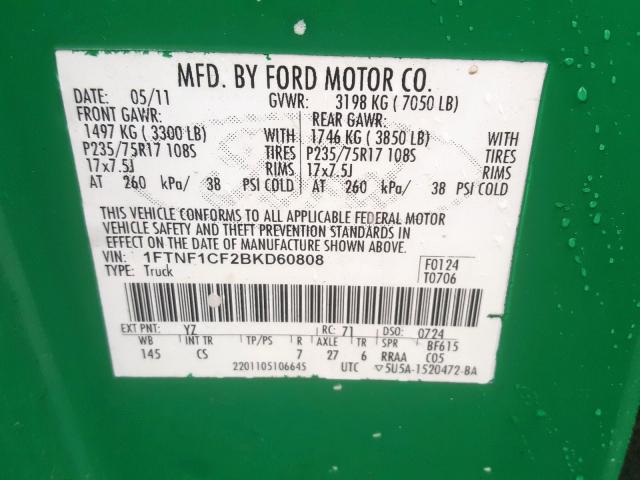 Photo 9 VIN: 1FTNF1CF2BKD60808 - FORD F150 